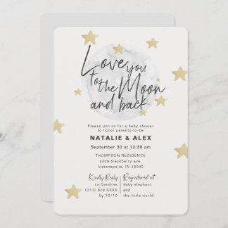 Invitation Love You Moon & Back Baby shower neutre