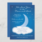 Invitation Love You to the Moon and Back Baby Shower - Bleu (Devant / Derrière)