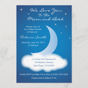 Invitation Love You to the Moon and Back Baby Shower - Bleu