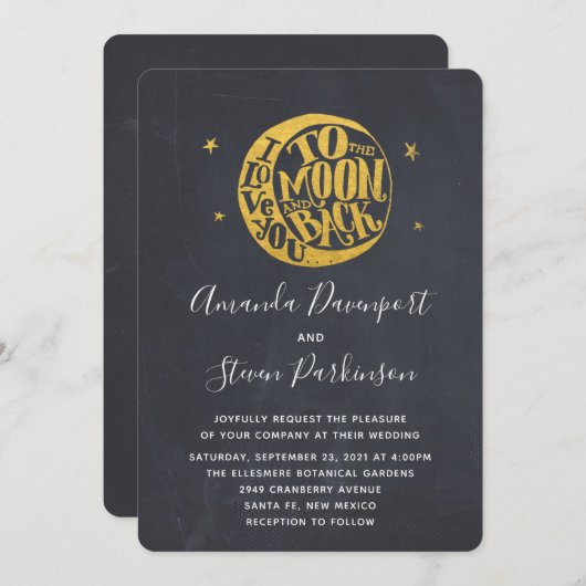 Invitation Love You to The Moon and Back Gold Mariage (Devant / Derrière)