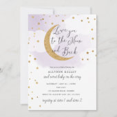 Invitation Love You to the Moon Gold Stars Purple Baby shower (Devant)