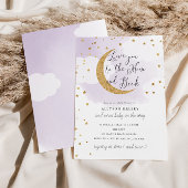 Invitation Love You to the Moon Gold Stars Purple Baby shower