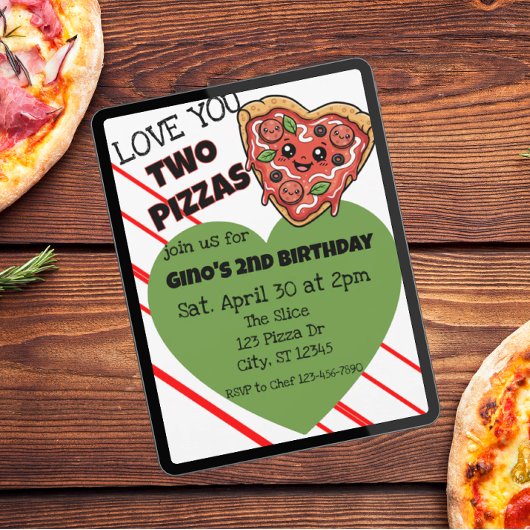 Invitation Love You Two Pizzas 2nd Birthday