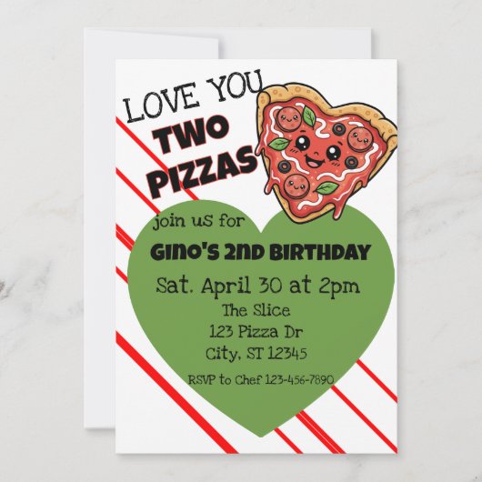 Invitation Love You Two Pizzas 2nd Birthday (Devant)