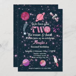 Invitation Love You Two The Moon Girls Pink 2e anniversaire