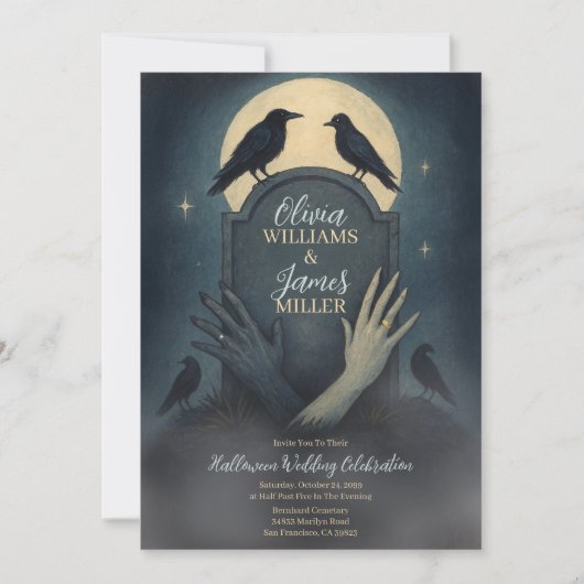 Invitation Love Zombie Graveyard Gothic Halloween Mariage (Devant)