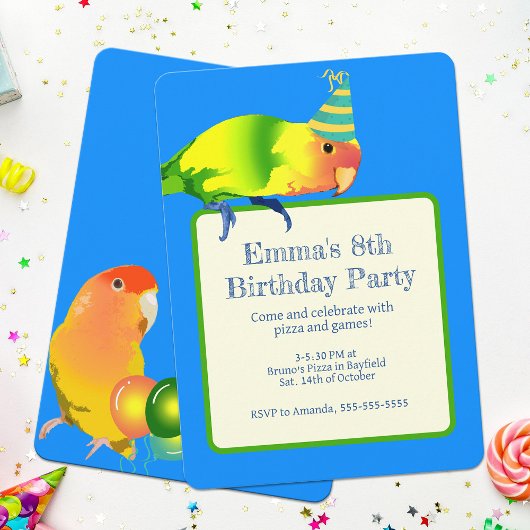 Invitation Lovebird Parrot Anniversaire Fête Mignonne Bright
