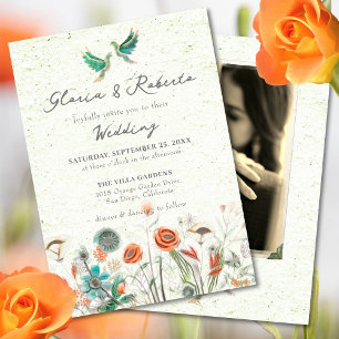 Invitation Lovebirds Floral Avec Photo Mariage Mexicain