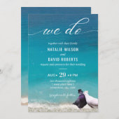 Invitation Lovebirds Nous faisons Typographie Plage Mariage (Devant / Derrière)
