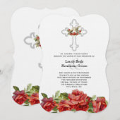 Invitation Lovebirds Red Roses Mariage chrétien (Devant / Derrière)
