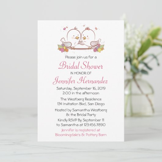 Invitation Lovebirds rose Fuchsia (Debout devant)