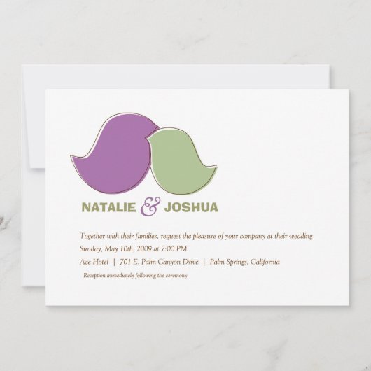 Invitation Lovebirds, Sage and Lavender (Devant)
