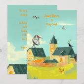 Invitation Lovebirds sur l'Antenne Charming mariage du villag (Devant / Derrière)