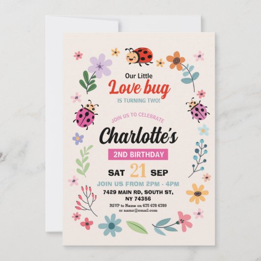 Invitation Lovebug Birthday Girls Boys Love Bug Ladybird Cute (Devant)
