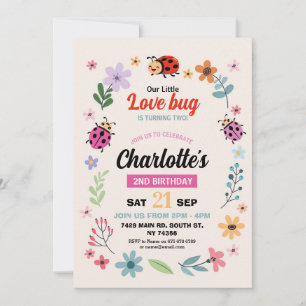 Invitation Lovebug Birthday Girls Boys Love Bug Ladybird Cute