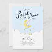Invitation Loved to the Moon Rabbit Heart Boy Baby shower (Devant)