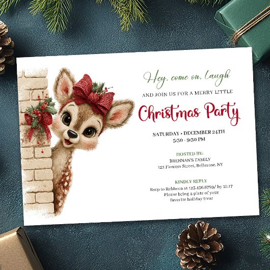 Invitation Lovely baby fawn editable Christmas party invite