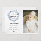 Invitation Lovely Blue Florals Baptism Photo (Devant)