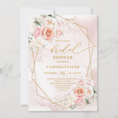 Invitation Lovely Boho Blush Gold Frame Rose Fête des mariées (Devant)