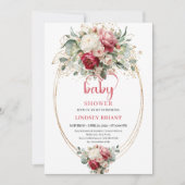 Invitation Lovely Boho Ruby Red Blush Eucalyptus Floral Baby (Devant)
