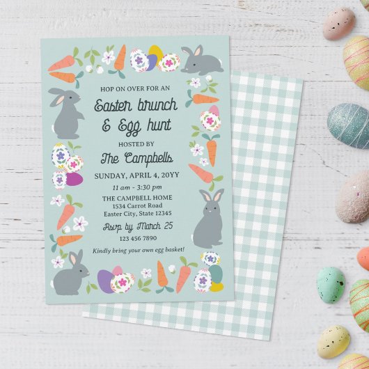 Invitation Lovely Bunnies Carrots Easter Brunch & Egg Hunt