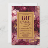 Invitation Lovely Burgundy Blush Gold Style 60th Birthday   (Devant)