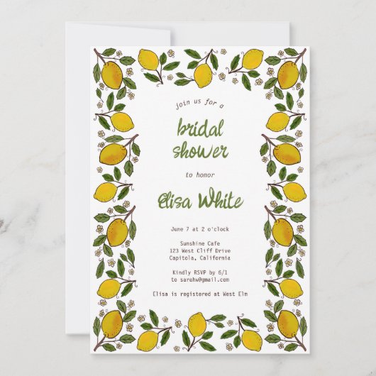 Invitation Lovely Lemons mignon CUSTOM QR Code FÊTE DES MARIÉ (Devant)