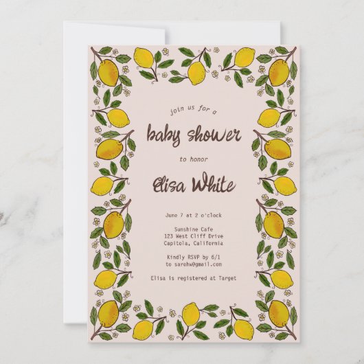 Invitation Lovely Lemons Rustic CUSTOM Code QR BABY SHOWER (Devant)