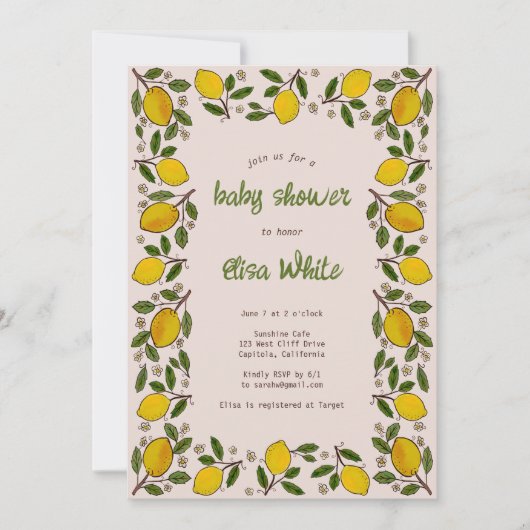 Invitation Lovely Lemons Rustic CUSTOM QR Code FÊTE DES MARIÉ (Devant)