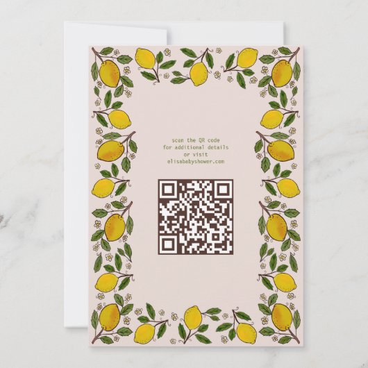 Invitation Lovely Lemons Rustic CUSTOM QR Code FÊTE DES MARIÉ (Dos)