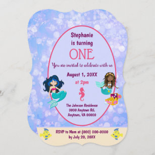 Invitation Lovely Mermaid Bokeh Design Premier anniversaire