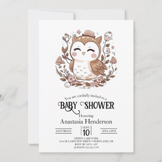 Invitation Lovely Mystical Owl Baby shower (Devant)
