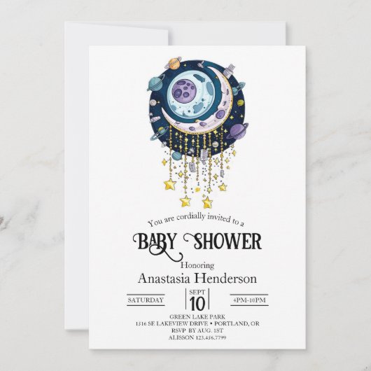 Invitation Lovely Mystical Stars Baby shower (Devant)