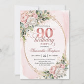 Invitation Lovely Pale Pink Gold Eucalyptus 90th Birthday  (Devant)