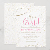 Invitation Lovely Pink Gold Baby shower (Devant / Derrière)