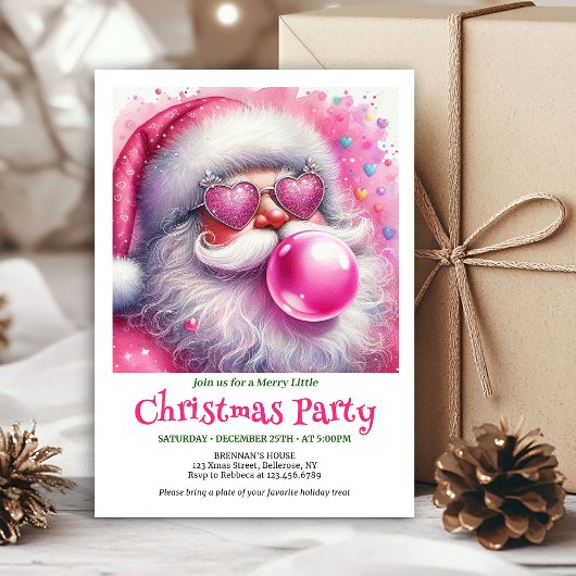 Invitation Lovely pink santa chewing gum watercolor invite