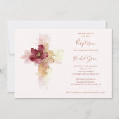 Invitation Lovely Pink Shades Floral Cross-Shape Baptism (Devant)