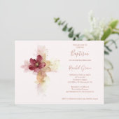 Invitation Lovely Pink Shades Floral Cross-Shape Baptism (Debout devant)