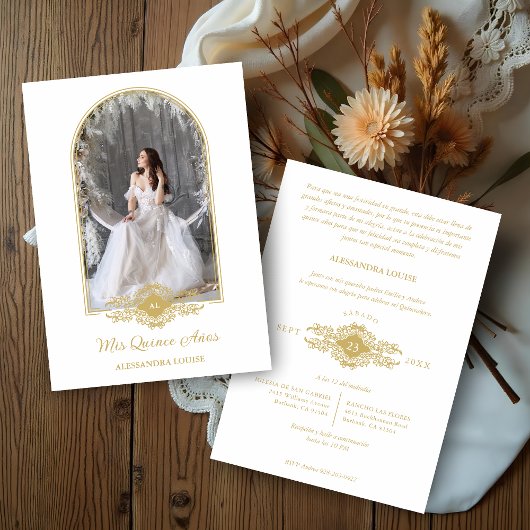Invitation Lovely Quinceañera Spanish Stilysh Gold Chic Arch 