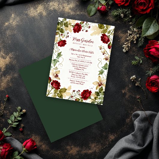 Invitation Lovely Red Roses Garden-Inspired Bridal Brunch