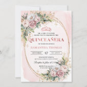Invitation Lovely Rose Gold Flowers Eucalyptus 15th Birthday (Devant)