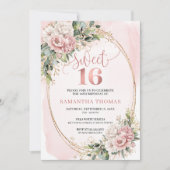 Invitation Lovely Rose Gold Flowers Eucalyptus 16th Birthday  (Devant)
