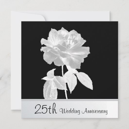 Invitation Lovely Silver Rose 25e anniversaire Mariage fête (Devant)