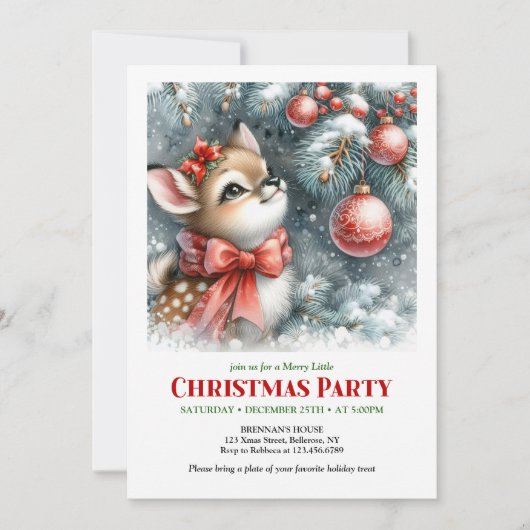 Invitation Lovely snowy forest baby deer Christmas invite   (Devant)