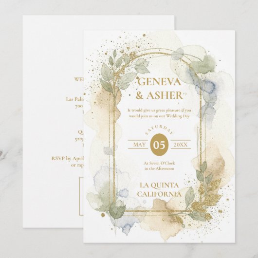 Invitation Lovely Spring Green & Beige Floral Arch Wedding (Devant / Derrière)