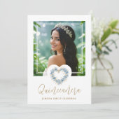 Invitation Lovely XVs Floral Blue & Gold Heart Shape Wreath (Debout devant)