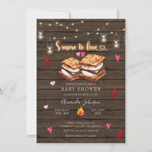 Invitation Love'more to Love Wood String Baby shower (Devant)