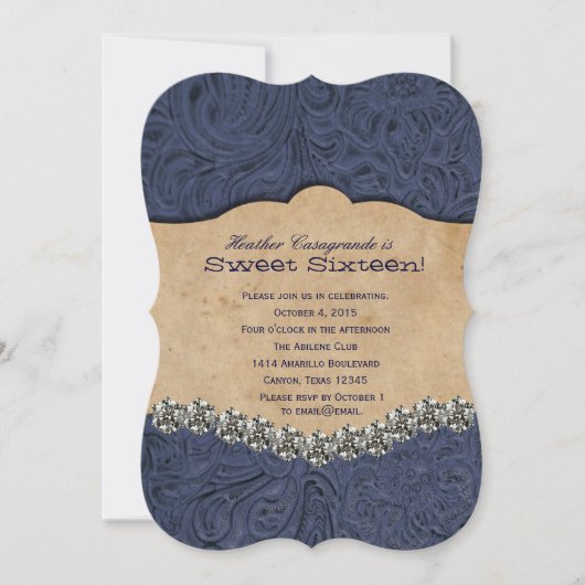 Invitation L'Sweet sixteen de la fille-fille Rhinestone (Devant)