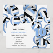 Invitation lt bleu noir volleball garçons filles fête d'anniv (Devant / Derrière)