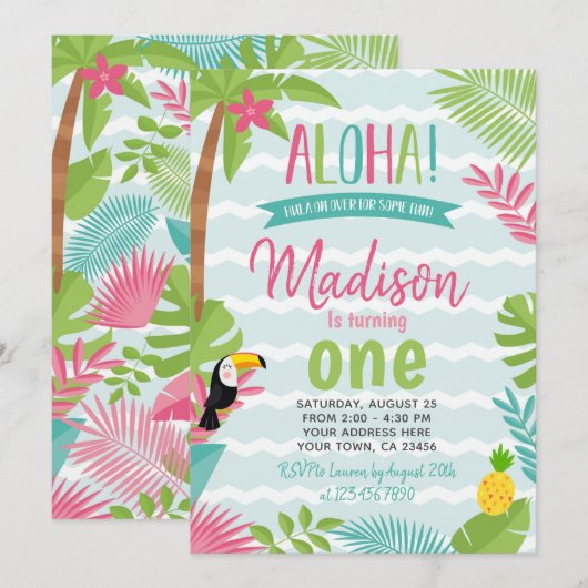 Invitation Luau 1er anniversaire (Devant / Derrière)